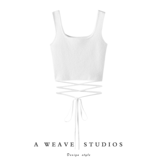 好显眼 绑带方领山羊绒背心吊带女纯羊绒毛衣针织吊带背心 缠绕式