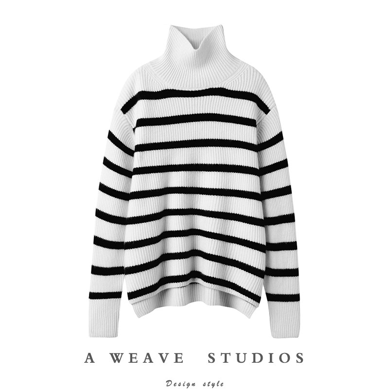 气质太唯美迷人~高领羊绒衫女条纹套头羊绒毛衣女宽松慵懒,女装/女士精品,羊绒衫,淘宝优惠券,粉丝福利购,淘宝优惠卷