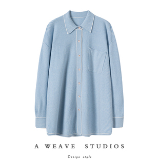 羊绒毛衣女宽松开衫 一眼看中 减龄蓝白条纹衬衫 羊绒衫 品味BI入