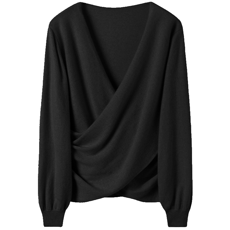 万年时尚宠儿！V领交叉羊绒衫女纯羊绒毛衣针织衫秋冬新款