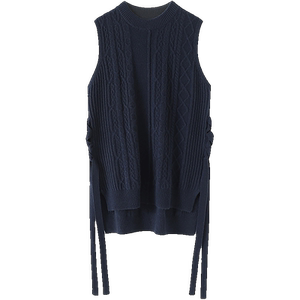 美到惊艳！侧边绑带前短后长绞花羊绒背心女纯羊绒衫毛衣马甲加厚