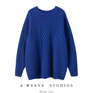 太喜欢这个调调 女纯羊绒圆领宽松羊绒毛衣女 重磅加厚绞花羊绒衫