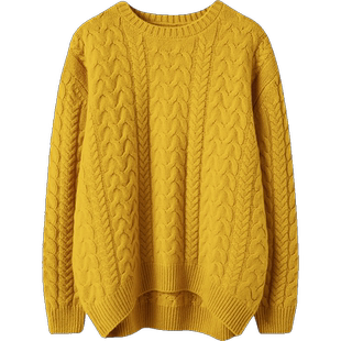 巨美啊气质出众~加厚圆领羊绒衫女纯羊绒毛衣套头冬宽松慵懒风