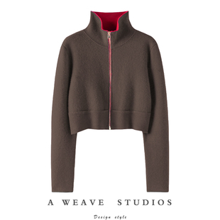 型巨好搭配 高领长袖 100%纯山羊绒修身 针织拉链开衫 小外套 短款 版