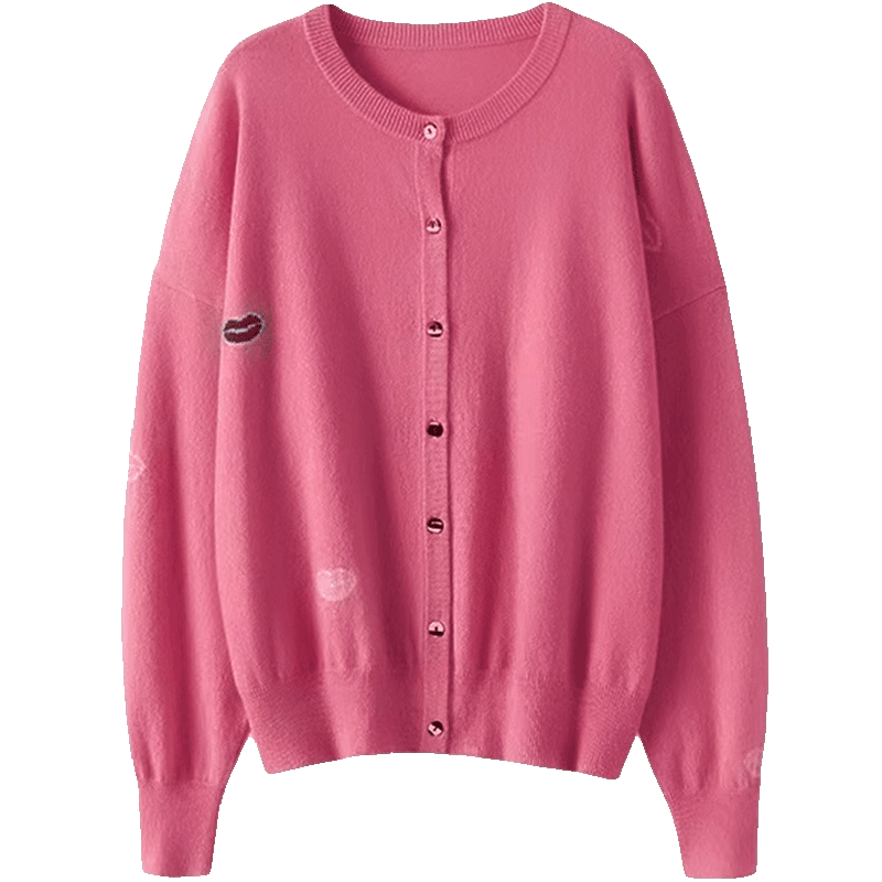 简约百搭提肤色！！圆领羊绒开衫女纯羊绒毛衣针织开衫外套宽松