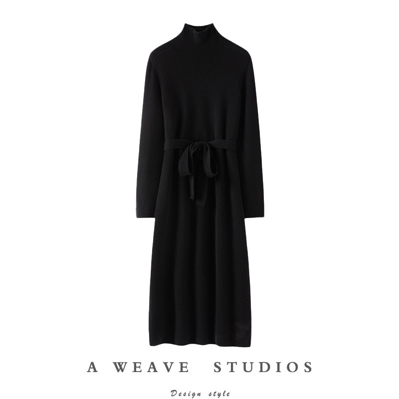 直白气质！系带加厚高领羊绒衫女长款连衣裙纯羊绒毛衣针织裙子,女装/女士精品,羊绒衫,淘宝优惠券,粉丝福利购,淘宝优惠卷