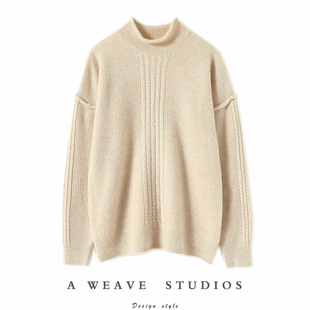 太爱了匠心设计师款 女半高领羊绒毛衣宽松加厚卷边冬 纯山羊绒衫