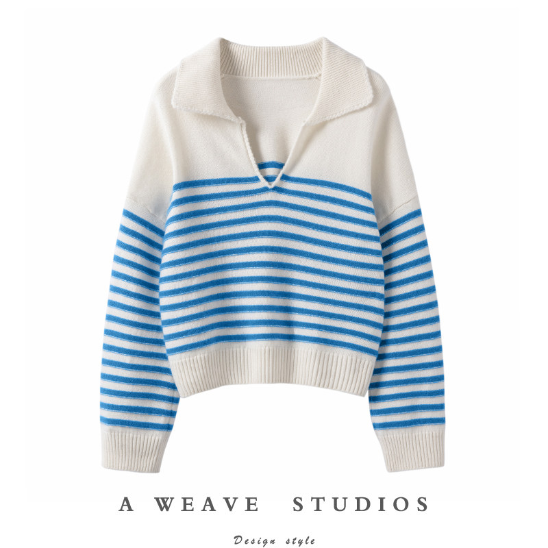 千千万万的气质！法式优雅V领小翻领条纹100%纯山羊绒衫,女装/女士精品,羊绒衫,淘宝优惠券,粉丝福利购,淘宝优惠卷