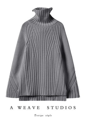 真不吹！随便穿搭～灰色高领100羊绒毛衣加厚慵懒宽松纯羊绒衫女