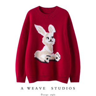 活泼灵动治愈~100纯山羊绒2024春新品兔年系列套头毛衣兔子图案女