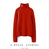 冬凤凰 粗针斜拉链立领羊绒毛衣女2024春季 绒 两色