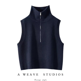 针织马甲女外搭2024春新款 太飒了 100纯山羊绒立领拉链开衫