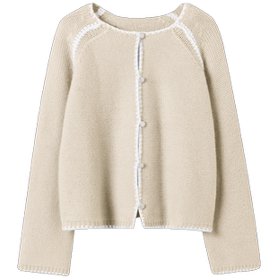 将美进行到底~100纯山羊绒手工拼接贝壳绣长袖针织羊绒开衫女