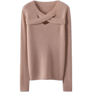 闲庭信步的气质~交叉领纯山羊绒衫女纯羊绒毛衣针织衫打底衫秋冬