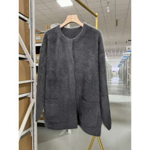 冬凤凰山羊绒拉毛长毛开衫外套宽松加厚奢华皮质感拉绒大衣