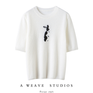 秋冬季 极简与舒适 多色100%纯山羊绒女设计感兔子提花针织衫