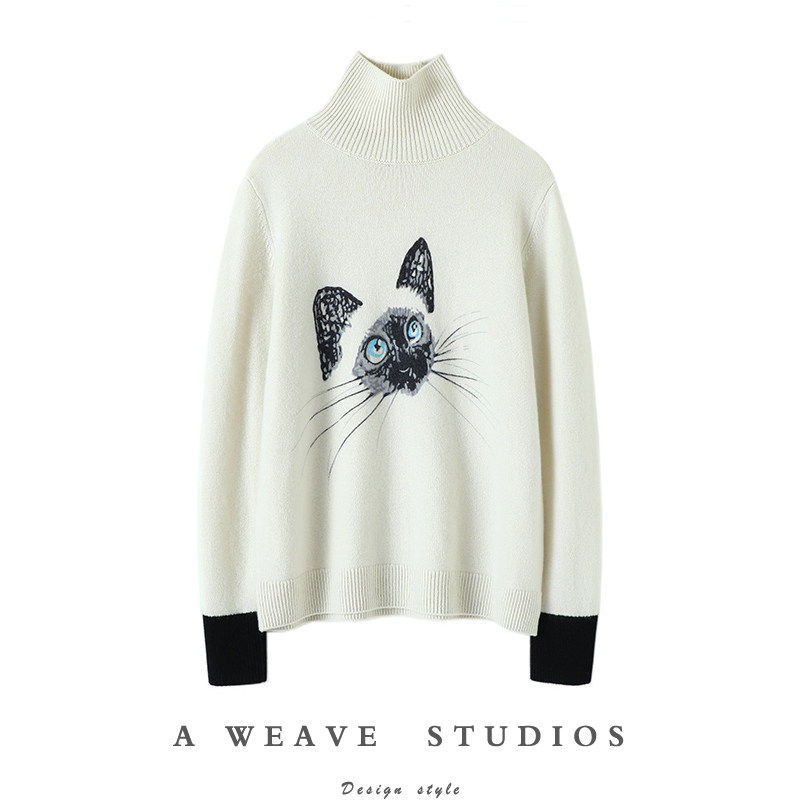 惊世好羊绒系列！感动到哭的上身效果 猫咪提花羊绒衫女加厚,女装/女士精品,羊绒衫,淘宝优惠券,粉丝福利购,淘宝优惠卷