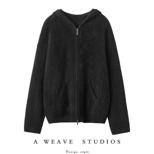 一件即气质！御寒叠穿水洗拉绒白羊绒多穿拉链连帽针织开衫外套