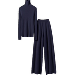 好穿气质到爆！高领羊绒衫女纯羊绒毛衣直筒阔腿裤子藏青羊绒套装