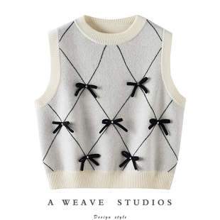 亮眼小细节~100%纯山羊绒背心女蝴蝶结加厚保暖秋冬针织马甲外穿