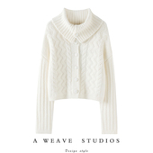 精灵 立领加厚麻花100%羊绒毛衣外套女2024新款 宽松短款 冬日 衫