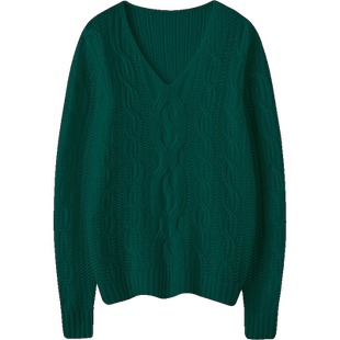 气质和舒适共存~V领绞花羊绒衫女宽松慵懒风纯山羊绒毛衣秋冬新款