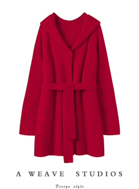 新年美衣 超厚重磅！100%山羊绒重磅简约风格系带中长款连帽外套