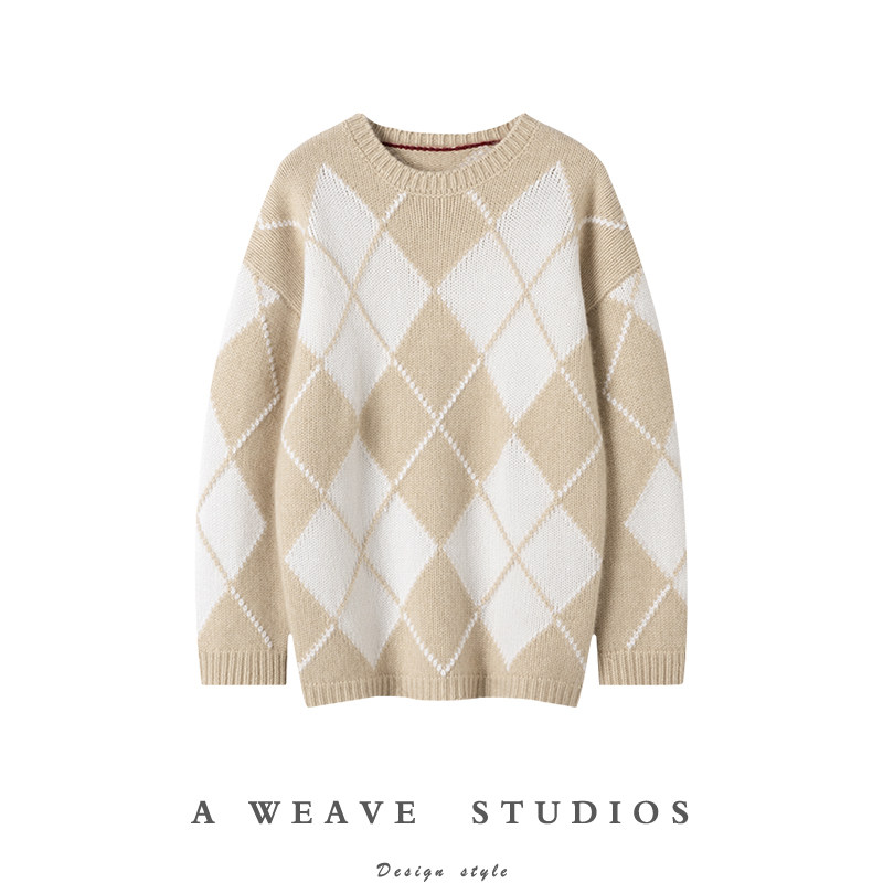 与生俱来好气质~重磅加厚菱格提花山羊绒衫女圆领纯羊绒毛衣宽松,女装/女士精品,羊绒衫,淘宝优惠券,粉丝福利购,淘宝优惠卷