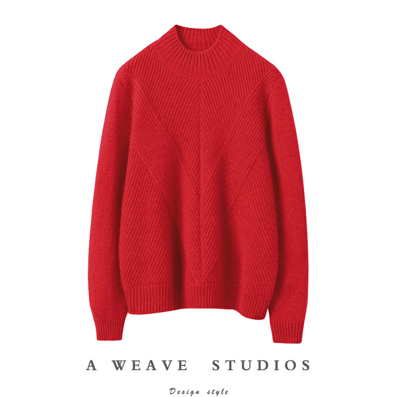 秋冬新款半高领羊绒衫女100纯山羊绒毛衣加厚宽松显瘦针织打底衫