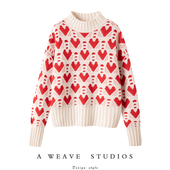 冬凤凰2024秋冬新款 爱心提花高腰加厚100%纯山羊绒毛衣