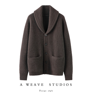 男人衣服好在灵魂深处~纯山羊绒时髦绅士青果领男士开衫针织外套