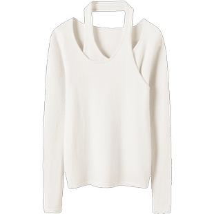 造型出街~惊艳回眸！挂脖圆领山羊绒衫女纯羊绒毛衣针织衫露锁骨