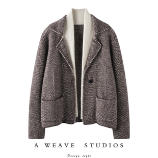 女外套 领假两件收腰羊绒开衫 高级设计感 夹色山羊绒小西装