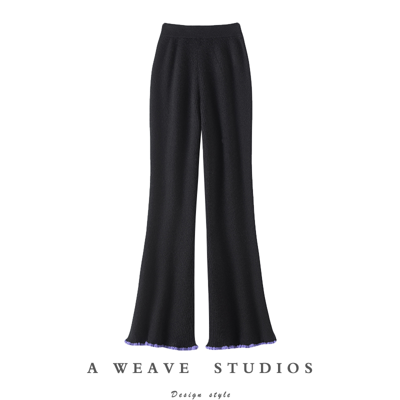 裤型太哇塞了！太美了~加厚纯山羊绒裤子女外穿针织休闲微喇叭裤