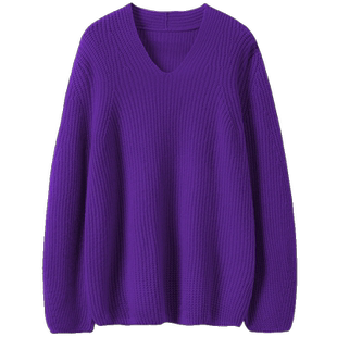 冬凤凰〓绒+〓大红色V领阔袖粗针羊绒毛衣女2024春