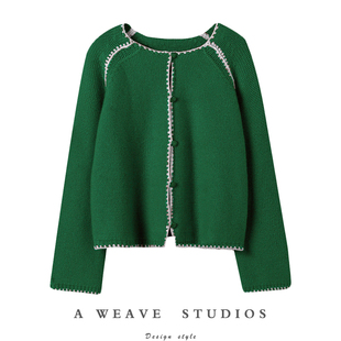 又一吸睛力作~100纯山羊绒手工拼接贝壳绣长袖针织羊绒开衫女秋冬