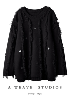 上身无法形容的漂亮！加厚手工亮片羊绒衫女圆领纯羊绒毛衣宽松冬