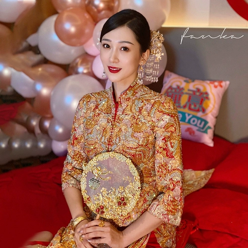 Золотой дракон и Феникс Гоу Свадебные рабочие тяжелые рабочие xiu He Server 2023 Новое зимнее свадебное свадебное свадебное платье Grand Five Gow Gow