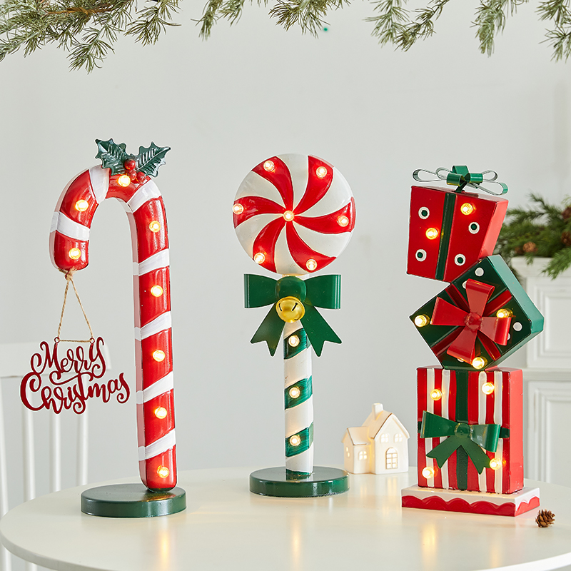 圣诞节装饰铁艺糖果拐杖发光桌面装饰摆件商场橱窗氛围布置装扮