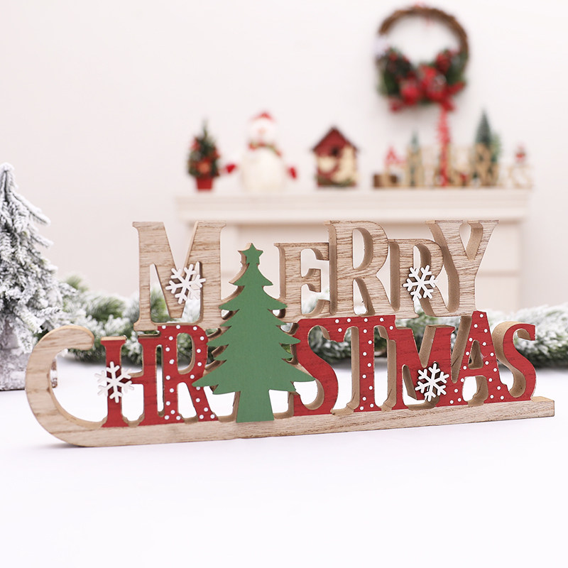 圣诞节英文字母牌老人圣诞树桌面木质摆件橱窗装饰品圣诞树挂件