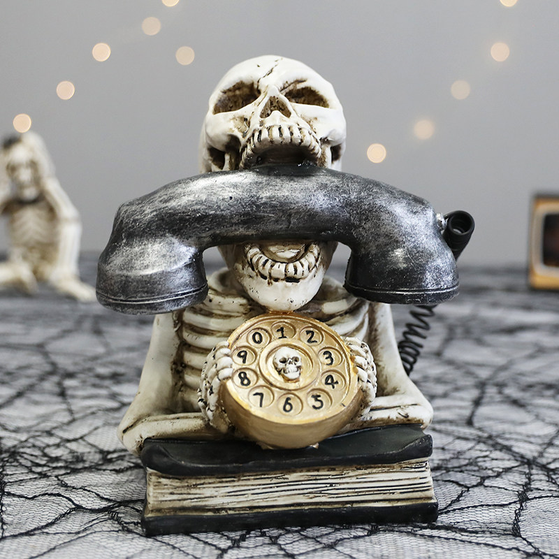 万圣节惊悚恐怖骷髅头电话搞怪节日气氛营造装饰品摆件送儿童礼物