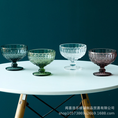 酒吧彩色原色冰淇淋碗蛇纹鸡尾酒杯红酒杯Mojito高脚杯玻璃杯
