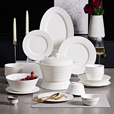 Underglaze color French relief bowl and dish set for househ