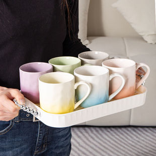 渐变马克杯简约奶油风早餐杯高颜值陶瓷杯套装 家用喝水杯情侣杯子