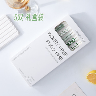 创意赫本风绿色家用5双装 易清洗耐高温陶瓷筷子礼品