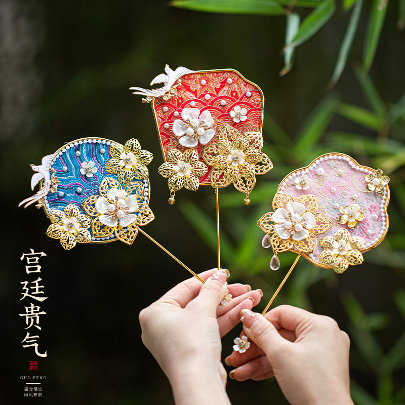 母亲节非遗手工diy宋锦珍珠织锦团扇镜子化妆镜材料团建活动礼物