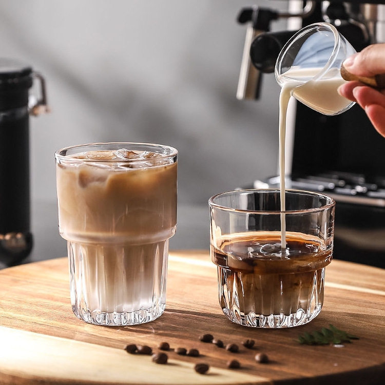 风玻璃杯叠叠杯冰美式拿铁澳白杯可套叠玻璃咖啡杯冷饮