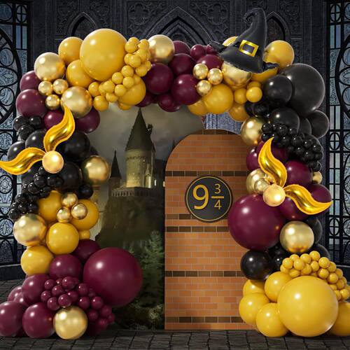 Cross border Witch Hat Black Gold Balloon Set Theme Wreath