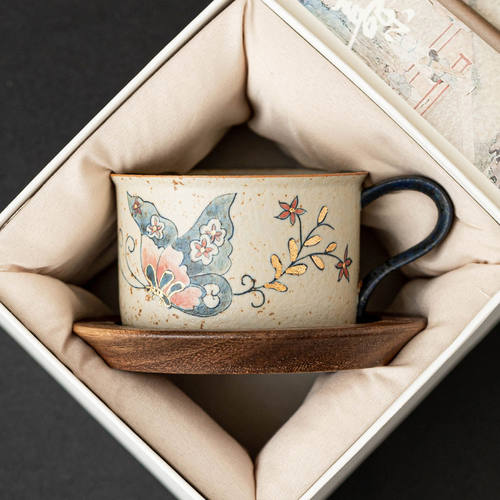 Blue and white flint red coffee cup set, butterfly love flo