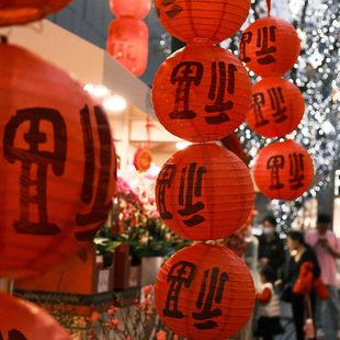 马年纸灯笼挂饰新年装 旦过年大红福字挂件 饰品古风宫灯元